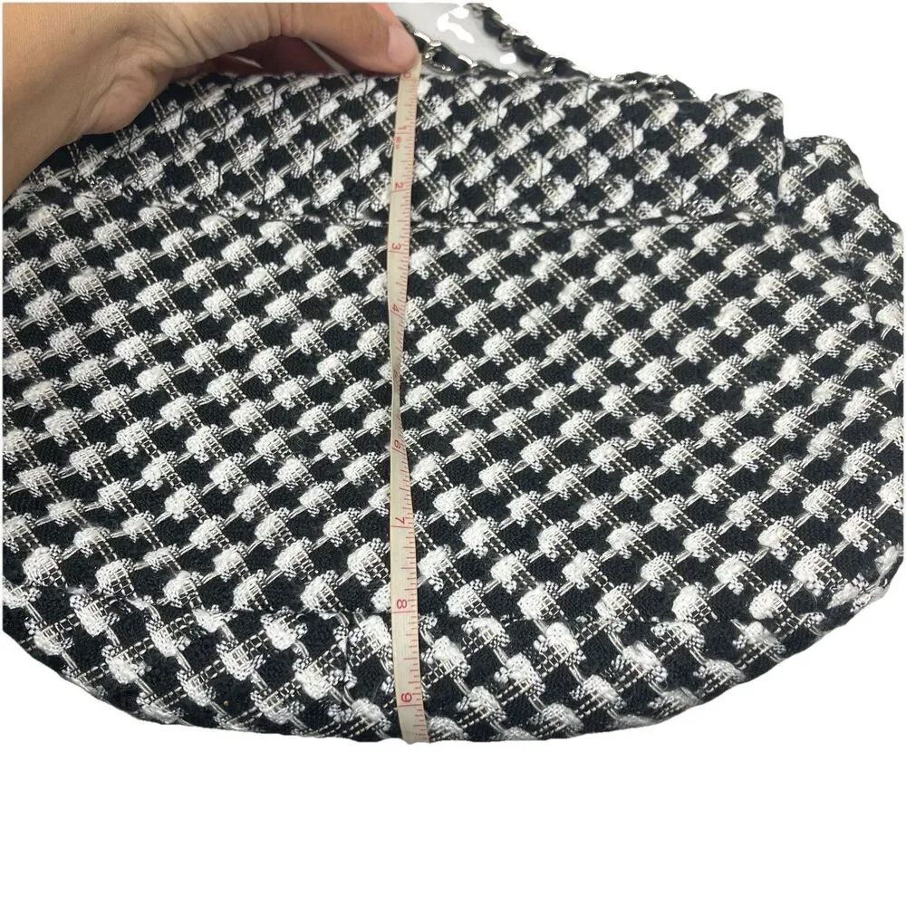 Karl Lagerfeld Paris Tweed Shoulder‎ Bag Womens Black White Chain Flap Spring